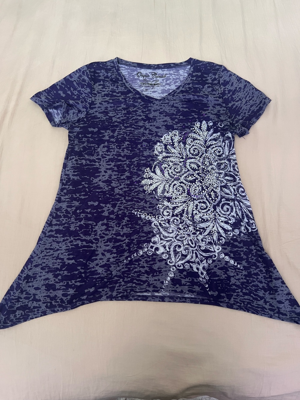 Y2K McBling Onque Casuals Purple Patterned Graphic Tee